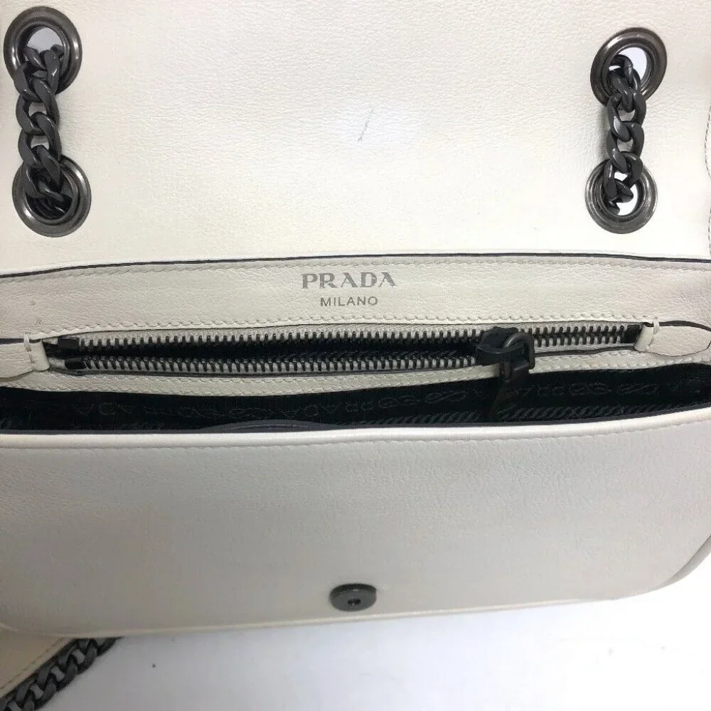 PRADA Logo studs ChainShoulder Bag Shoulder Bag Leather White - Picture 12 of 15